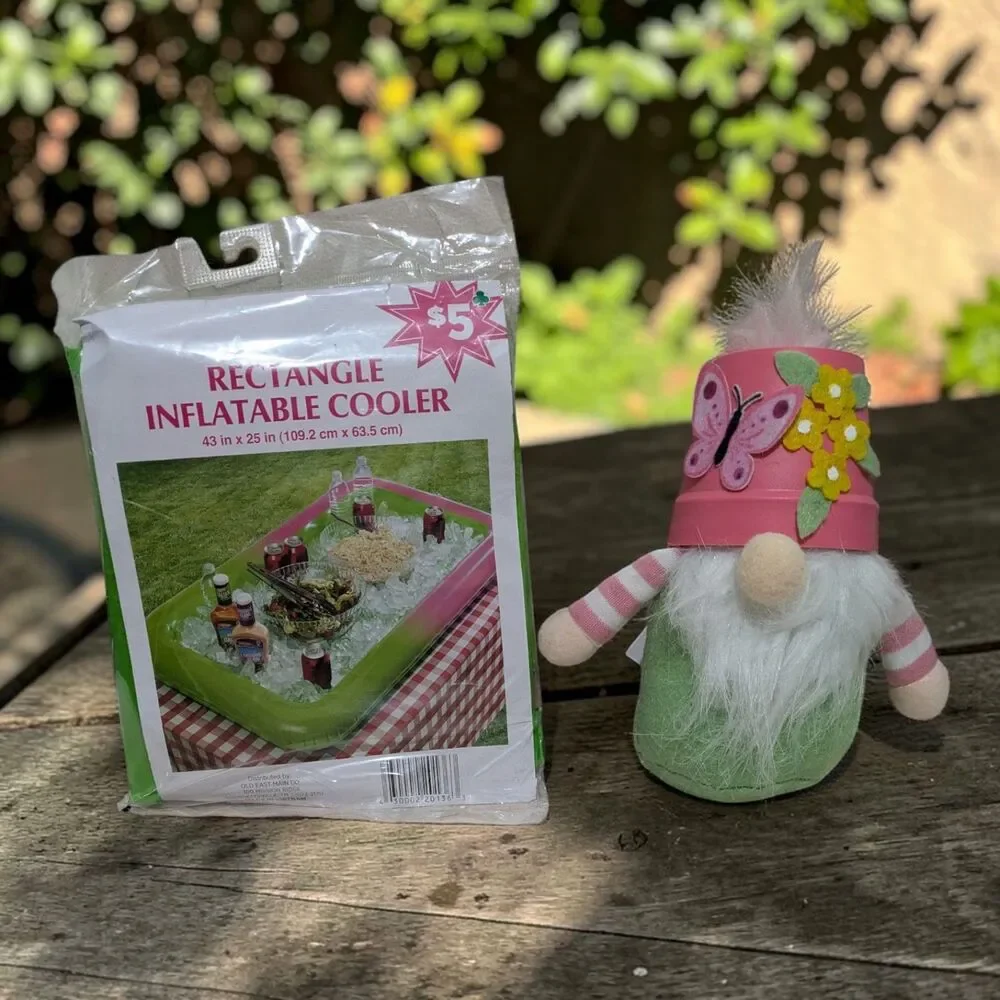 Spring Garden Gnome Decor + Inflatable Party Cooler